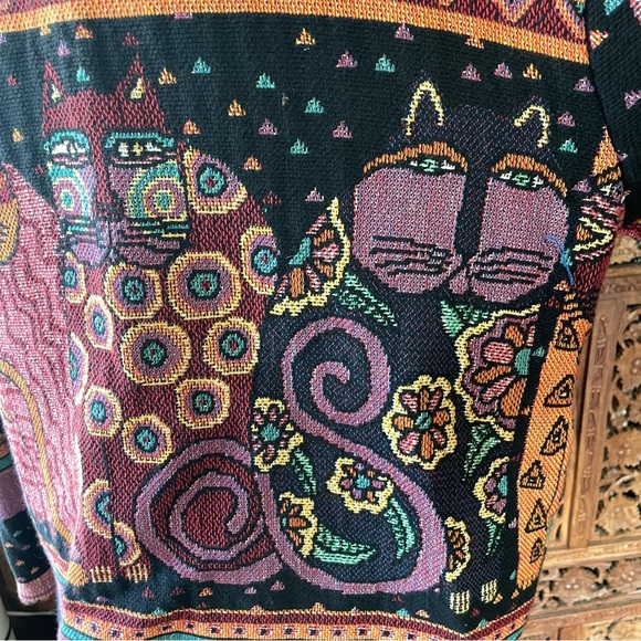 Original Vintage Laurel Burch Silverado Boho Cat Tapestry Blanket Knit Jacket - Picture 8 of 12